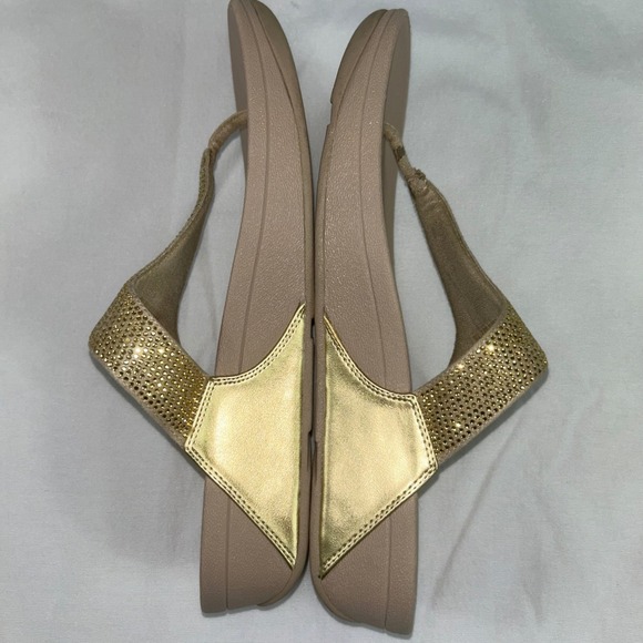 FitFlop Lulu Crystal Embellished Gold Metallic Thong Sandals Orthotic US 10 - Picture 5 of 10